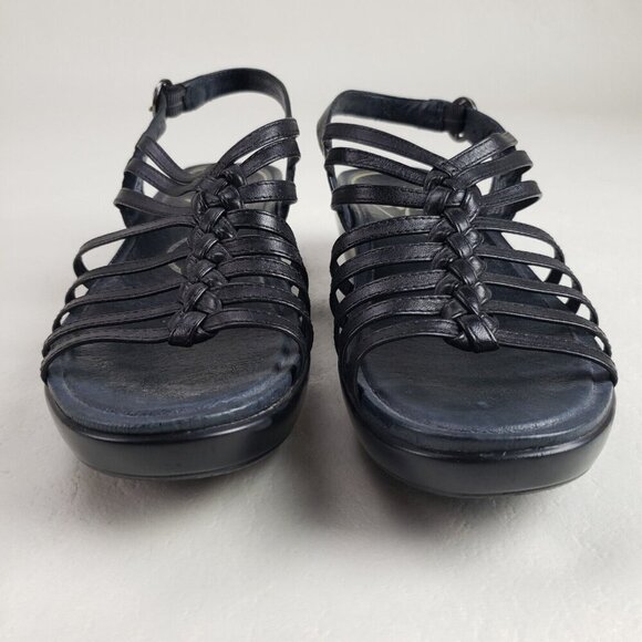 Dansko Dana Strappy Wedge Sandal Women 7.5-8 38 Black Leather Slingback Open Toe - Picture 3 of 10